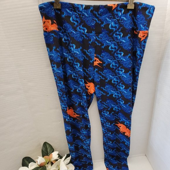 LuLaRoe Tall & Curvy TC Legging Blue Black Orange Mystical Mythical Dragon Lion - Picture 2 of 13